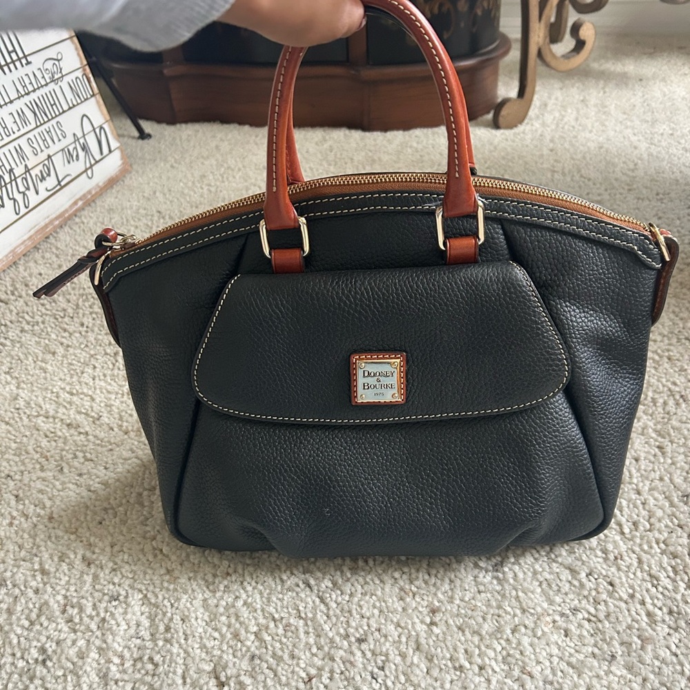 Dooney & Bourke Black and Brown Satchel with Structured Design